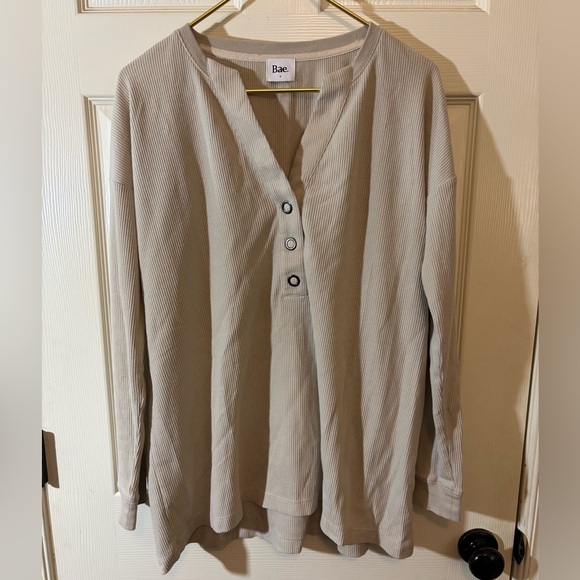 Bae Tops - Bae Beige Waffle Knit Long Sleeve Top